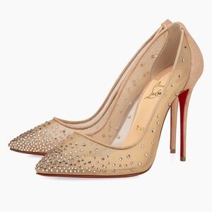 Brand New Christian Louboutin Follies 100MM Mesh Strass Pumps Size 38